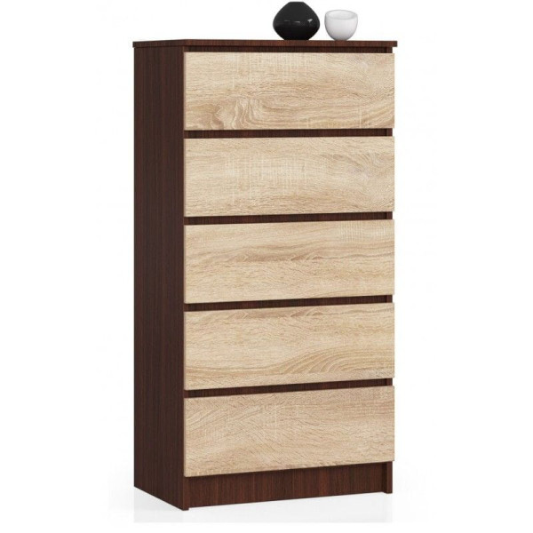Komoda do sypialni, 5 szuflad, STILO, 60x40x121, wenge, sonoma | TYLETEGOTU 988915