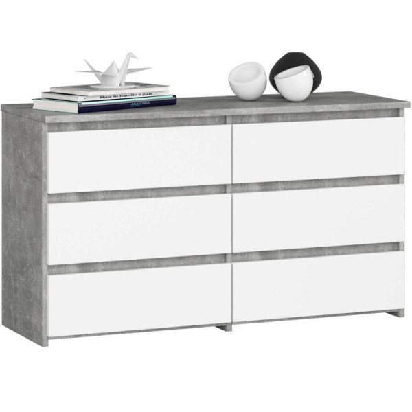 Komoda do sypialni, 6 szuflad, STILO, 100x35x57, beton, biały| TYLETEGOTU 834214