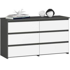 Komoda do sypialni, 6 szuflad, STILO, 100x35x57, grafit, biały,| TYLETEGOTU 834222