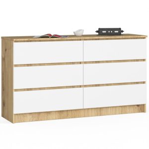 Komoda do sypialni, 6 szuflad, STILO, 140x40x77, artisan, biel | TYLETEGOTU 988860