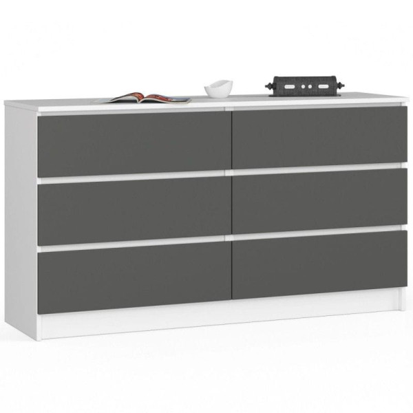 Komoda do sypialni, 6 szuflad, STILO, 140x40x77, biel, grafit | TYLETEGOTU 988891
