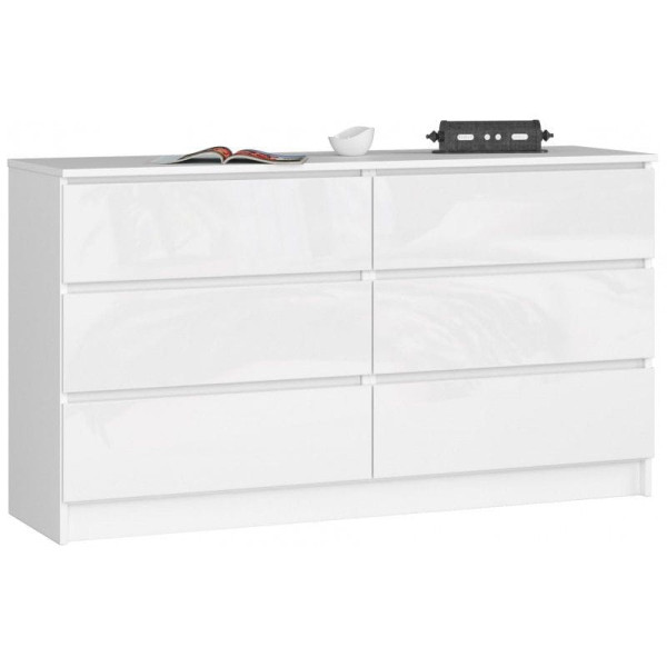 Komoda do sypialni, 6 szuflad, STILO, 140x40x77, biel, połysk | TYLETEGOTU 988836