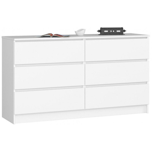 Komoda do sypialni, 6 szuflad, STILO, 140x40x77 cm, biel, mat | TYLETEGOTU 988808
