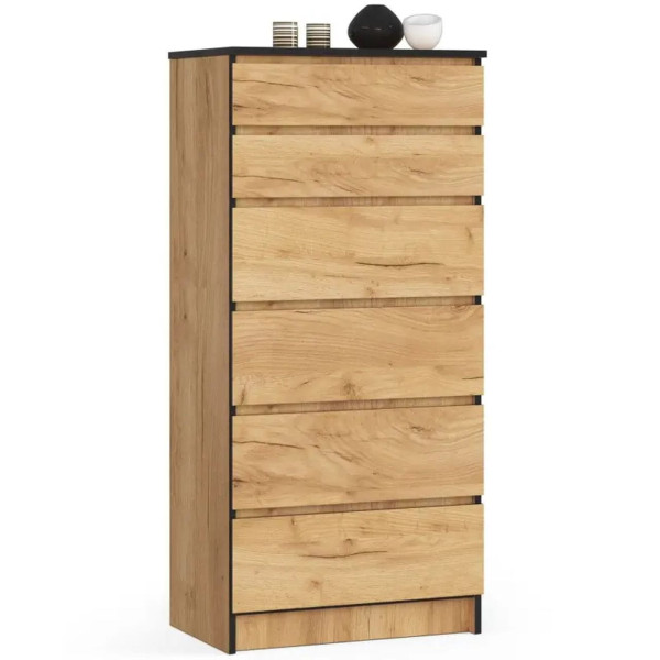 Komoda do sypialni, 6 szuflad, STILO, 60x40x130 cm, dąb craft | TYLETEGOTU 988903