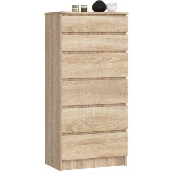 Komoda do sypialni, 6 szuflad, STILO, 60x40x130 cm, dąb sonoma | TYLETEGOTU 988820