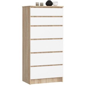 Komoda do sypialni, 6 szuflad, STILO, 60x40x130, sonoma, biel | TYLETEGOTU 988801