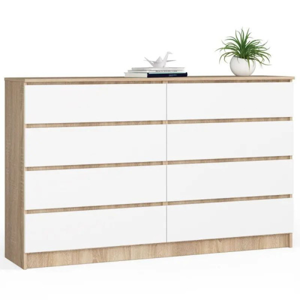 Komoda do sypialni, 8 szuflad, STILO, 160x40x99, sonoma, biel| TYLETEGOTU 965403