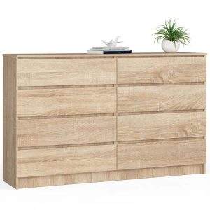 Komoda do sypialni, 8 szuflad, STILO, 160x40x99, sonoma, mat | TYLETEGOTU 965374