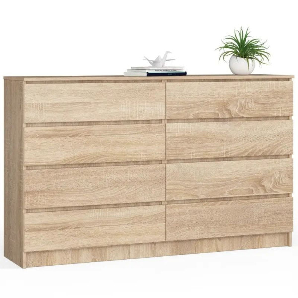 Komoda do sypialni, 8 szuflad, STILO, 160x40x99, sonoma, mat | TYLETEGOTU 965374