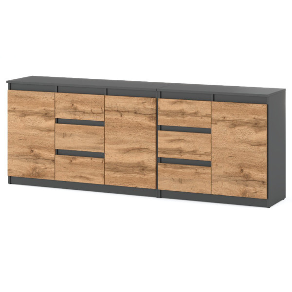 Komoda do sypialni best agnes 200cm 6 szuflad szara wotan 375574