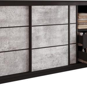 Komoda do sypialni przesuwna 180 cm LOFT czarny / beton 702264