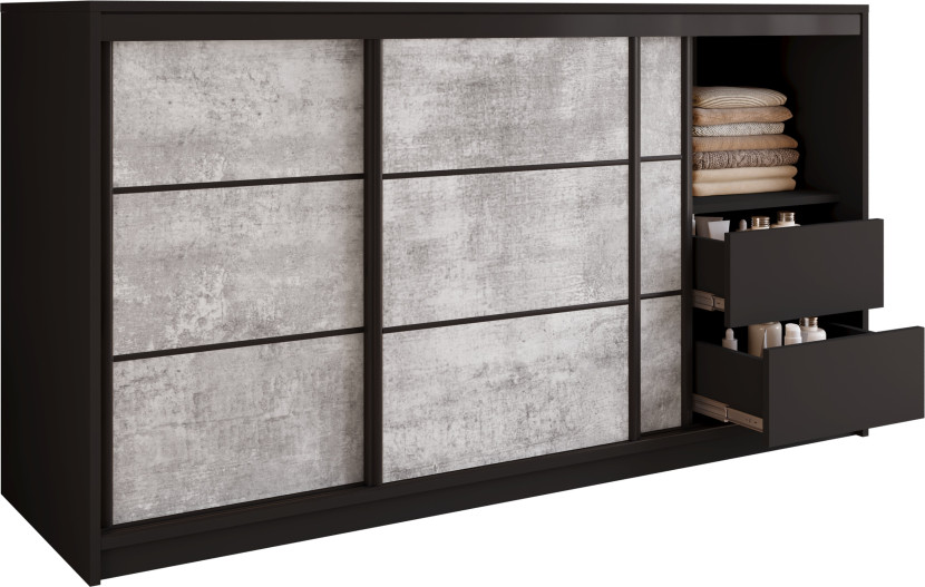 Komoda do sypialni przesuwna 180 cm LOFT czarny / beton 702264
