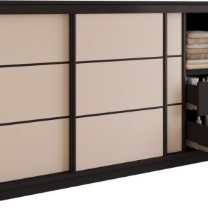 Komoda do sypialni przesuwna 180 cm LOFT czarny / beż piaskowy 702306