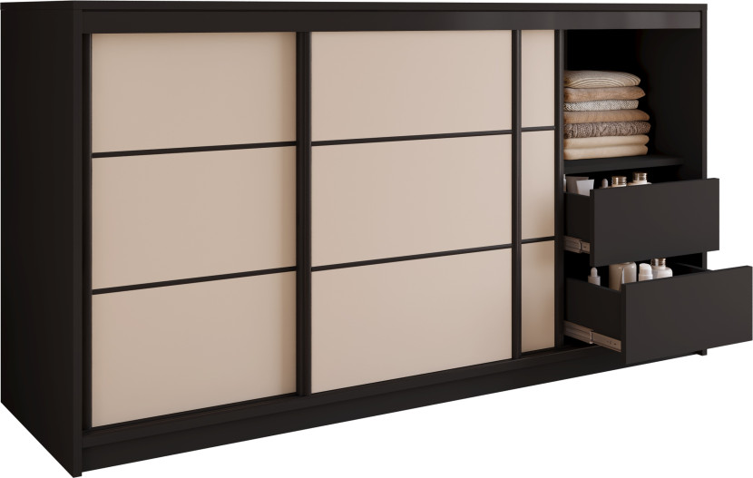 Komoda do sypialni przesuwna 180 cm LOFT czarny / beż piaskowy 702306