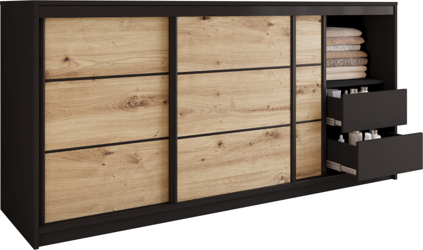 Komoda do sypialni przesuwna 200 cm LOFT czarny / dąb artisan 702270
