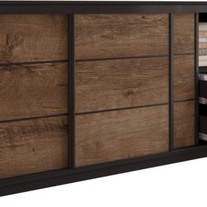 Komoda do sypialni przesuwna 200 cm LOFT czarny / dąb lefkas 702280