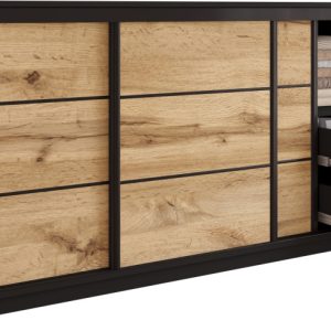 Komoda do sypialni przesuwna 200 cm LOFT czarny / dąb wotan 702284