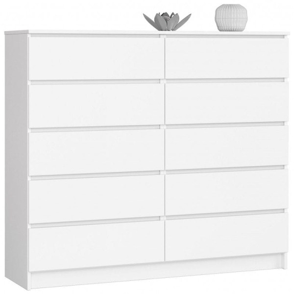 Komoda do sypialni, STILO, 10 szuflad, 140x40x121 cm, biel| TYLETEGOTU 965399
