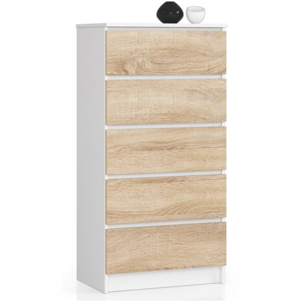 Komoda do sypialni, STILO, 60x40x121, biel, dąb sonoma, mat | TYLETEGOTU 988822