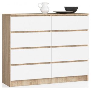 Komoda do sypialni, STILO, 8 szuflad, 120 cm, sonoma, biel | TYLETEGOTU 988850 Komoda do sypialni, STILO, 8 szuflad, 120 cm, sonoma, biel | TYLETEGOTU 988850