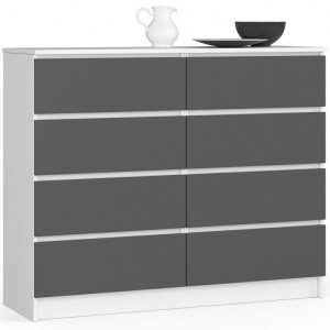 Komoda do sypialni, STILO, 8 szuflad, 120x40x99, biel, grafit | TYLETEGOTU 988849 Komoda do sypialni, STILO, 8 szuflad, 120x40x99, biel, grafit | TYLETEGOTU 988849
