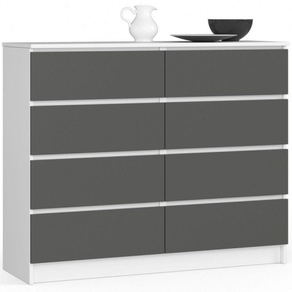 Komoda do sypialni, STILO, 8 szuflad, 120x40x99, biel, grafit | TYLETEGOTU 988849