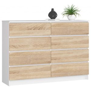 Komoda do sypialni, STILO, 8 szuflad, 140x40x99, biel, sonoma | TYLETEGOTU 988803 Komoda do sypialni, STILO, 8 szuflad, 140x40x99, biel, sonoma | TYLETEGOTU 988803