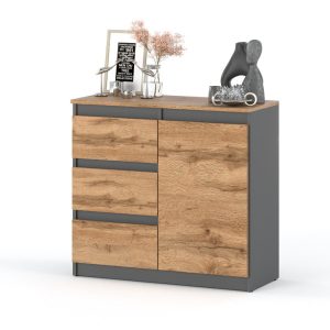 Komoda do sypialni wąska 80cm 3 szuflady szafka szara wotan 376314