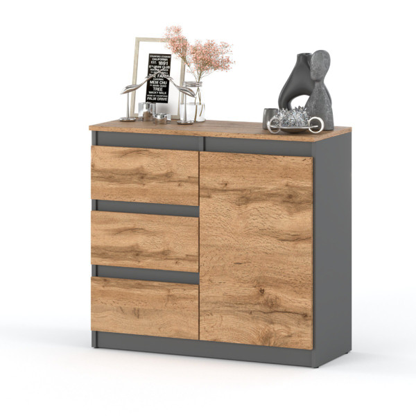 Komoda do sypialni wąska 80cm 3 szuflady szafka szara wotan 376314