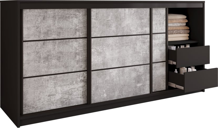 Komoda do sypialni z szufladami 200 cm LOFT czarny / beton 702282