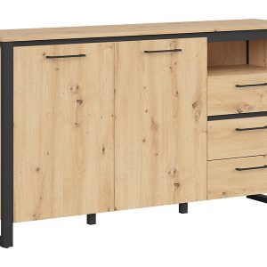 Komoda Dodson 160 cm z 2 drzwiami i 4 szufladami dąb artisan/czarny 52733