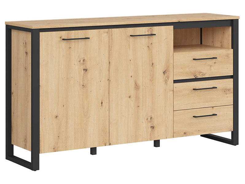Komoda Dodson 160 cm z 2 drzwiami i 4 szufladami dąb artisan/czarny 52733