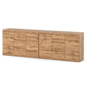 Komoda drewniana dąb wotan pojemna duża szafka rtv 240cm 595367 Komoda drewniana dąb wotan pojemna duża szafka rtv 240cm 595367