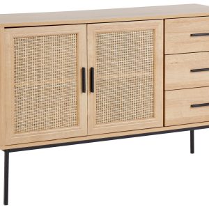 Komoda dwudrzwiowa z 3 szufladami rattan plecionka jasna 302360 Komoda dwudrzwiowa z 3 szufladami rattan plecionka jasna 302360