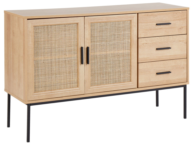 Komoda dwudrzwiowa z 3 szufladami rattan plecionka jasna 302360