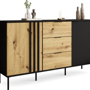 Komoda dwudrzwiowa z szufladami 165 cm RUSTICA czarna 764678 Komoda dwudrzwiowa z szufladami 165 cm RUSTICA czarna 764678