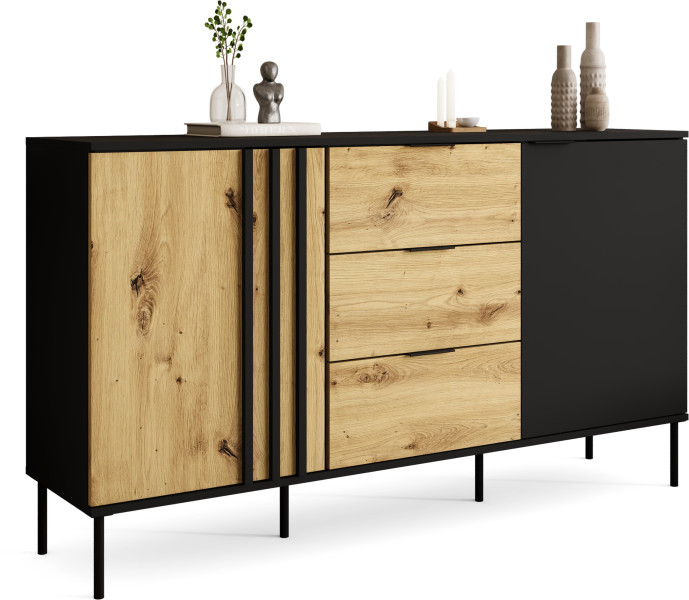 Komoda dwudrzwiowa z szufladami 165 cm RUSTICA czarna 764678