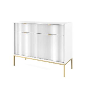 Komoda dwudrzwiowa z szufladami Biała Nova KSZ104 Złote nogi 318272 Komoda dwudrzwiowa z szufladami Biała Nova KSZ104 Złote nogi 318272