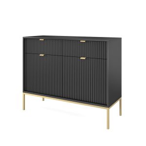 Komoda dwudrzwiowa z szufladami Czarna Nova Złote nogi 318303 Komoda dwudrzwiowa z szufladami Czarna Nova Złote nogi 318303