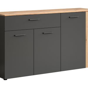 Komoda Esteban 150 cm z 4 drzwiami i szufladą grafit/dąb evok 260496