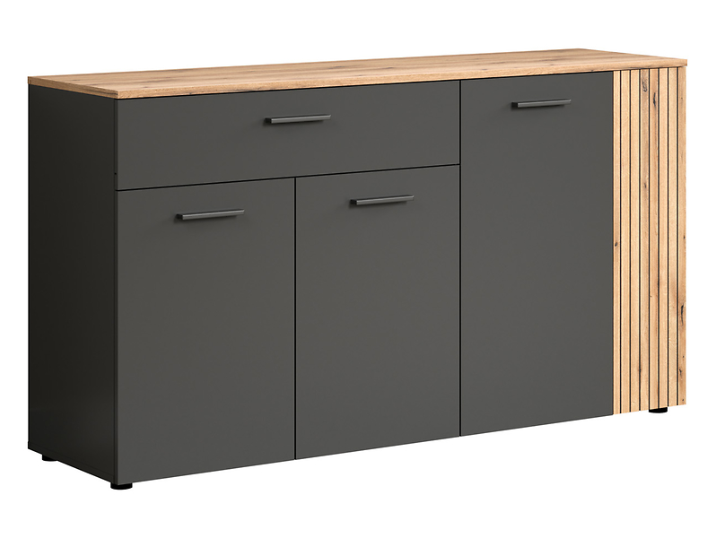 Komoda Esteban 150 cm z 4 drzwiami i szufladą grafit/dąb evok 260496