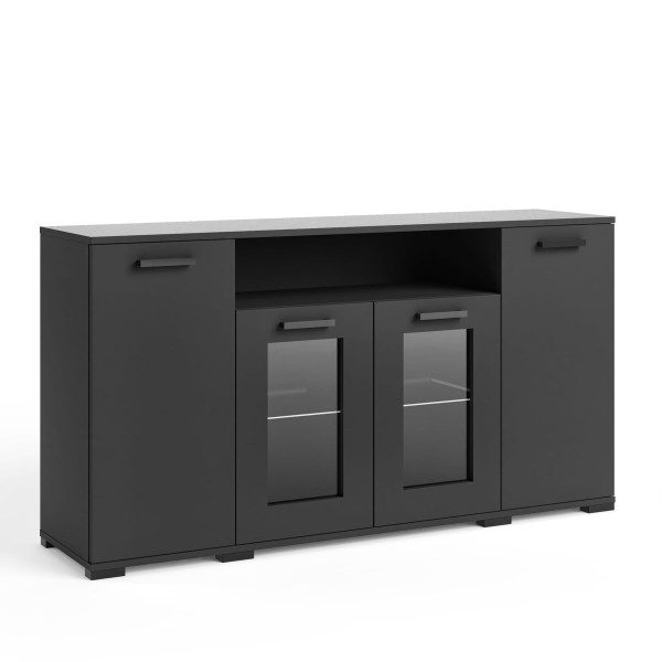 Komoda FELIX 3 czarna 160 cm loftowa z szybą i otwartą wnęką 902728