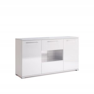 KOMODA Flory 150cm 7 PÓŁEK biały połysk SZKLANE DRZWI 295117