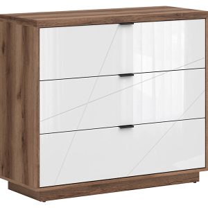 Komoda Forn 106 cm z 3 szufladami dąb delano ciemny/biały połysk 48557 Komoda Forn 106 cm z 3 szufladami dąb delano ciemny/biały połysk 48557