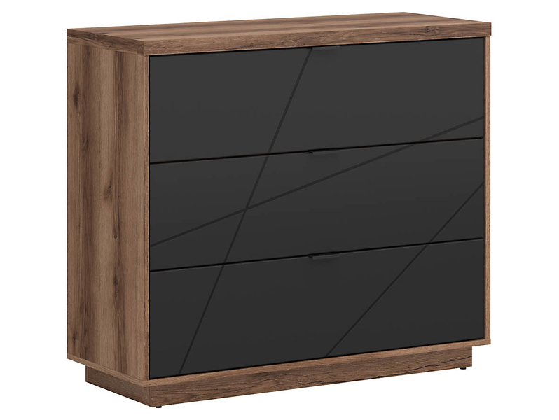 Komoda Forn 106 cm z 3 szufladami dąb delano ciemny/czarny mat 48558