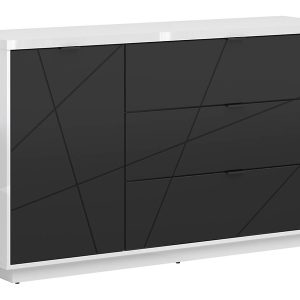 Komoda Forn 156 cm z drzwiami i 3 szufladami biały połysk/czarny mat 40488 Komoda Forn 156 cm z drzwiami i 3 szufladami biały połysk/czarny mat 40488