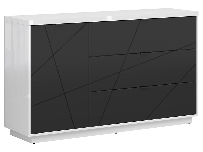 Komoda Forn 156 cm z drzwiami i 3 szufladami biały połysk/czarny mat 40488