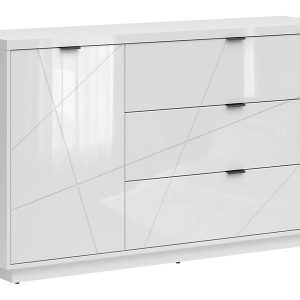 Komoda Forn 156 cm z drzwiami i 3 szufladami biały połysk 38199 Komoda Forn 156 cm z drzwiami i 3 szufladami biały połysk 38199
