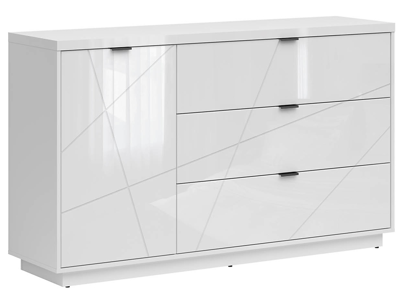 Komoda Forn 156 cm z drzwiami i 3 szufladami biały połysk 38199