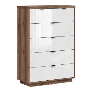 Komoda Forn 90 cm z 6 szufladami dąb delano ciemny/biały połysk 48560 Komoda Forn 90 cm z 6 szufladami dąb delano ciemny/biały połysk 48560